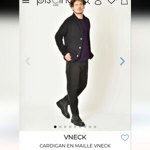 NWT V-Neck Black 100% Italian Merino Wool Cardigan Sz 50 IT / L Us